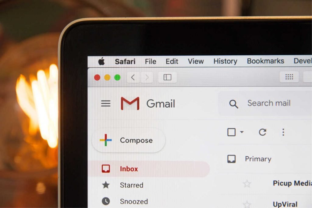 Image of the top right section of Gmail on a laptop