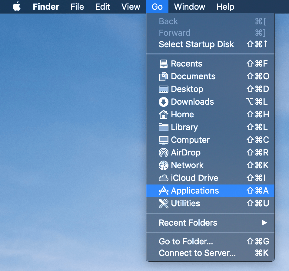 Image of Mac desktop opening the applications folder
