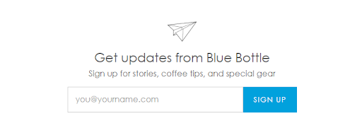Image of the Blue Bottle website's newsletter optin form.