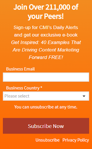 Image of the opt-in form on the content marketing institute's website